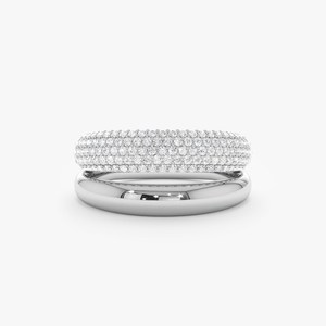 Bague de luxe à double bande en or 14 carats avec diamants de laboratoire pavés, entrelacée avec une bague massive à deux bandes en or massif - Product Image 3