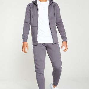 Men's Gray Tracksuit Full <b>Zip</b> <b>Hooded</b> Jacket With Side Pockets Matching Pants Casual Wear Breathable Polyester Autumn Outfit - Product Image 1