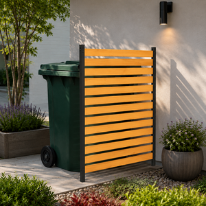 Solid Wood Slat Privacy <b>Screen</b> <b>Metal</b> Frame Trash Can Enclosure Garden Fence <b>Panel</b> Custom Size OEM ODM - Product Image 1