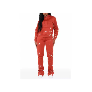 Conjunto de Sudadera con Capucha Roja para Mujer, Conjunto Deportivo de Dos Piezas de Felpa, Corte Holgado, Estampado de Puntos, para Uso Diario - Product Image 6