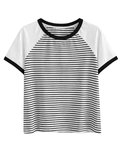 เสื้อยืดแร็กแลนลายทางขาวดำแบบกำหนดเองสำหรับผู้ชาย ผ้าฝ้ายลำลอง เสื้อยืดฤดูร้อน แขนเสื้อตัดกัน คอกลม ผู้ผลิตและจำหน่าย OEM - Product Image 1