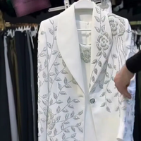 Blazer en coton brodé pour homme, haute couture, fait main, orné de perles et de cristaux, veste de marié, vêtement de cérémonie de luxe pour occasions formelles
