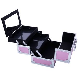 Valigetta Portatile Rosa in Alluminio per Trucchi, Organizer Cosmetico con Specchio 9x6x6 Pollici - Product Image 2