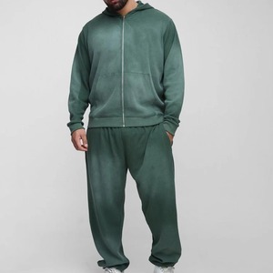 Men's Green Hooded Tracksuit Full Zipper Sweatshirt With Side Pockets Casual Autumn Wear Loose Fit 100% Cotton Solid Color - Product Image 5