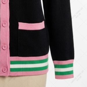 black Pink Varsity <b>Cardigan</b> Women Knit Button Sweater Casual Long Sleeve Letter Design Fashion Outerwear Sorority Greek <b>Cardigan</b> - Product Image 6