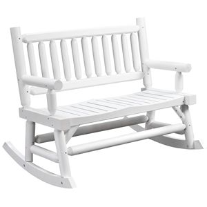 Silla mecedora de madera resistente para 2 personas con diseño de tronco y asientos curvos anchos - Blanca - Product Image 1