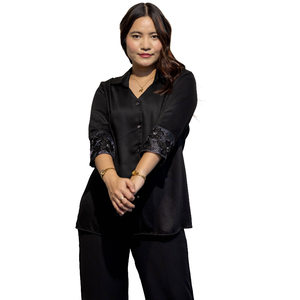 Camisa Formal de Algodón Giza Negra para Mujer, Marca Erica, Blusa Elegante de Primera Calidad para Oficina, Fabricante OEM al por Mayor - Product Image 1