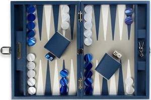 Blue Wood Leather Pasting <b>Backgammon</b> Set With Case Dice Cups & Playing Pieces Portable Strategy <b>Board</b> Game For Family Travel Fun - Product Image 3