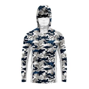 Camiseta de Compresión con Capucha y Protección UV, Sublimada con Logotipo, de la Mejor Calidad, Modelo 2026, con Estampado de Tiburón en Camuflaje Azul Gris, para Pesca - Product Image 1