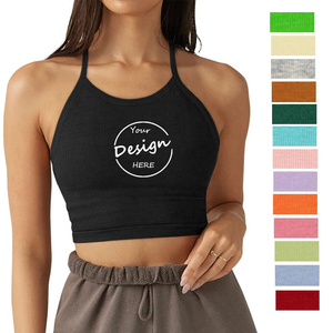 Women Knitted 100% Cotton Solid Color Halter Neck Crop Tank <b>Top</b> with Tassel & Button Hip Hop Style Green - Product Image 1