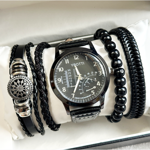 6356 Ensemble de 4 montres pour hommes noires de luxe, ensemble de montres à quartz pour hommes décontractées et élégantes avec bracelets - Product Image 4