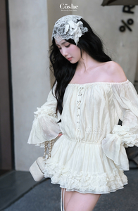 Coshe Fendy Set Top de punto con hombros descubiertos y falda con volantes, traje femenino dulce diario de verano para mujer, vestido elegante, evento informal - Product Image 4