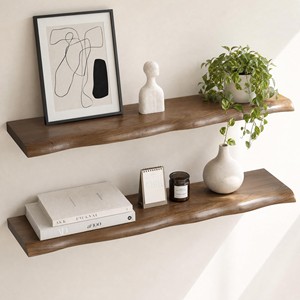 Walnut Wood with Cast Concrete wooden <b>wall</b> <b>shelves</b> and <b>floating</b> <b>shelves</b> OEM Custom Wholesale | Aqdus Saleem India - Product Image 4