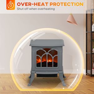 Caminetto Elettrico Indipendente con Effetto Fiamma e Tronchi Realistici 750W/1500W, Finitura Grigia, Facile Installazione - Product Image 6