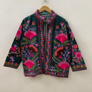 Chaqueta bordada Floral Bohemia 100% algodón Suzani abrigo corto Floral bordado chaqueta algodón regalo perfecto para ella/mamá - Product Image 1