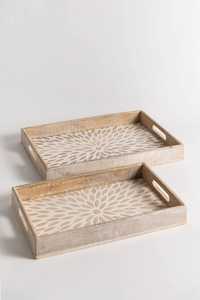 Bandeja de Servir Hecha a Mano con Incrustaciones de Hueso de Camello Natural |   Mesa de Centro de Cocina con Mosaico Marroquí, Otomana de Lujo, Plato Decorativo - Product Image 1