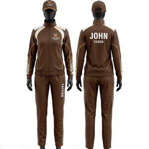 Women <b>Cricket</b> Tracksuit Premium 220 GSM Polyester Interlock Brown <b>White</b> Piping Panel Design Custom Logo Print Embroidery - Product Image 4