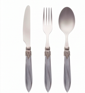 <b>Vintage</b> Metal Flatware Set With Ornate Handles Dishwasher <b>Safe</b> Silver Finish Knife Fork Spoon 3 Piece Set For Home Use - Product Image 1