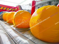 Parcours gonflable Danger Zone Wipe Out avec toboggan, château de saut, aire de jeux sportive combinée, piste de jeu, pour extérieur, décorable, pour événements et foires
