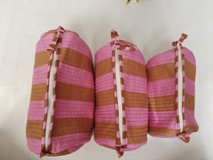 Sacs à maquillage en coton durable à rayures vertes et motifs floraux imprimés, pochettes indiennes, trousse de toilette de voyage, organiseur de cosmétiques - Product Image 2