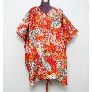 Caftán indio estampado a mano, de algodón orgánico puro, ligero, ropa de dormir corta, estampado floral, ropa de playa, vestido de verano - Product Image 1