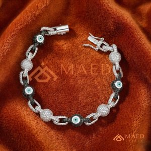 Bracelet Hip Hop Iced Out Evil Eye en argent 14K, micro-pavé, bijoux luxueux, bracelet cubain à maillons Evil Eye Iced-Out - Product Image 4