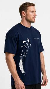 ONETEN APPAREL <b>Men's</b> <b>Navy</b> <b>Blue</b> Feather Bird Print <b>T</b>-<b>Shirt</b> Short Sleeve O-Neck Regular Fit - Product Image 4