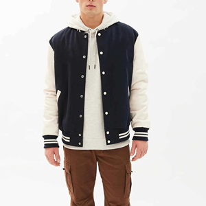 Men's Classic Premium Letterman Jacket Varsity Style <b>Covered</b> <b>Button</b> Closure Stand Collar Polyester/Cotton Blend Quick Dry - Product Image 2