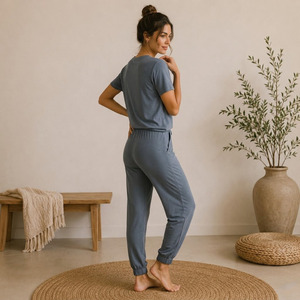 Conjunto de Pijama de Tencel para Mujer, Transpirable, 95% Tencel, 5% Elastano, Tejido de Punto, Ropa de Dormir y para Estar en Casa, Conjunto de Pijama Informal de Verano para Mujer - Product Image 2