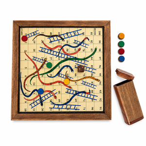 Juego de Mesa de Madera Premium Serpientes y Escaleras con Agitador de Dados de Madera |   Juego de mesa familiar clásico para viajes, regalo para niños y adultos - Product Image 1