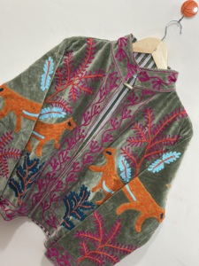 Women's Velvet Suzani Embroidered Eco-Friendly Breathable Full Sleeve Floral Pattern Hand <b>Stitched</b> Autumn Winter Casual High - Product Image 6