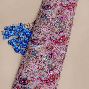 Tissu en crêpe de soie tissé de poids moyen, brodé de sequins, motif Paisley, rose lilas, pour vêtements de mariage/occasions spéciales - Product Image 2