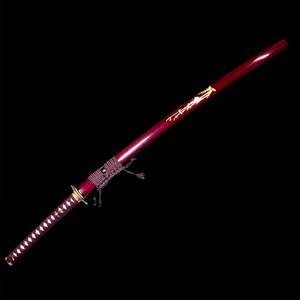 Rotes Holzgriff-Katana-Schwert aus Kohlenstoffstahl mit Goldeinlage an der Klinge Gerade Klinge Industriequalität OEM - Product Image 5