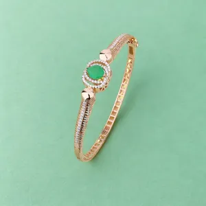 Elegante Brazalete de Oro con Diamantes y Piedra Verde para Mujer, Joyería de Oro de Lujo de Diseñador, Brazalete Elegante para Fiestas - Product Image 3