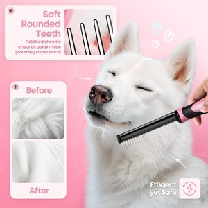 Peigne de toilettage classique en acier inoxydable écologique pour chiens et chats |   Peigne démêlant 48 broches anti-rouille pour poils d'animaux épais, fins et longs - Product Image 5