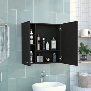 DEPOT E SHOP Armadietto per medicinali a doppia anta con quattro ripiani interni neri, specchio da bagno in stile Harbour - Product Image 2