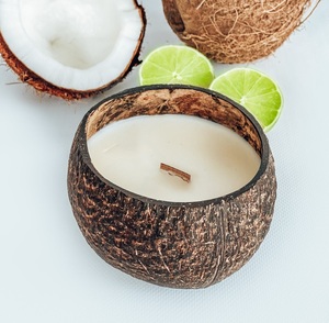 Natural Fragrant Vegetable Wax Scented Decorative <b>Candles</b> in Half Coconut Shells From Vietnam - Product Image 5