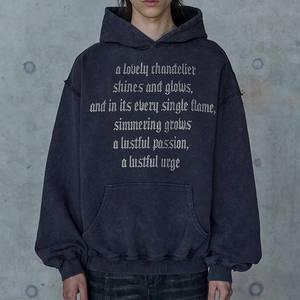 Sudadera con capucha negra para hombre, con cremallera, estilo urbano ecológico, oversize, con estampado gótico de candelabro de diamantes de imitación en la espalda, corte regular - Product Image 6