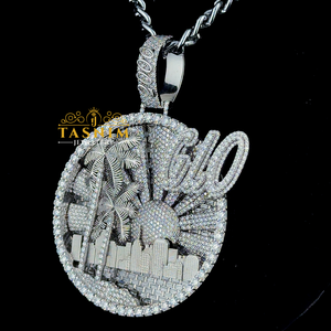 Pendentif TASNIM GLO Miami Palm Tree City VVS Moissanite Diamant en Argent 925 Plaqué Rhodium Iced Out Hip Hop Charm - Product Image 2