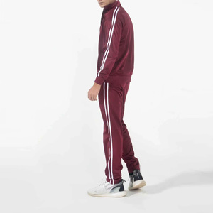 New Design Men's Maroon <b>Tracksuit</b> Full Zipper Sporty Two Piece Set Solid Color Side Pockets Breathable Polyester Autumn Wear - Product Image 6