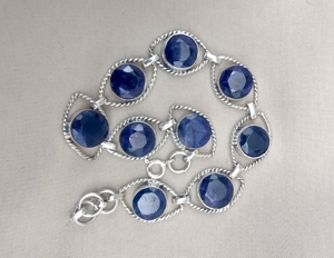 Natural Blue Sapphire Gemstone 925 Sterling <b>Silver</b> <b>Bracelet</b> Oval Faceted Handmade Jewelry With Gold Plating Option Wholesale - Product Image 2