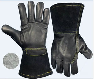 Gants de soudage TIG personnalisés en cuir véritable, noirs avec bordure orange, design avec emplacement pour le pouce, résistants aux éclaboussures, pour soudage à l'arc. - Product Image 5
