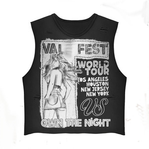 Camiseta 100% algodón para hombre, corte holgado, estampada, premium, 220 GSM, sin mangas, blanca, multicolor, gráfica, con efecto desgastado. - Product Image 2