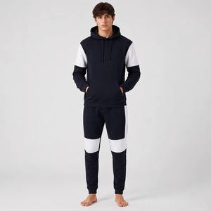 Conjunto de Sudadera y Pantalones de Algodón para Hombre, Azul Marino y Blanco, Ligero, con Capucha, Manga Larga, Casual, Otoño, Ajuste Holgado, Cierre Frontal - Product Image 1