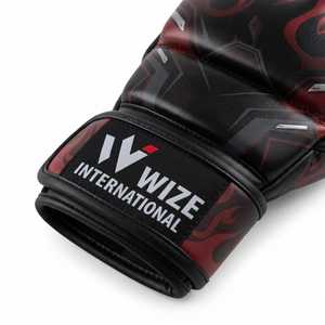 Gants de MMA WIZE INTERNATIONAL, demi-doigts, en cuir PU, fermeture Velcro, design flamme noire et rouge, pour adultes, arts martiaux, MMA - Product Image 4