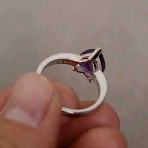 Natural Amethyst <b>Ring</b> Heart Cut Purple Gemstone <b>Ring</b> Sterling <b>Silver</b> February Birthstone Jewelry Gift Women - Product Image 2