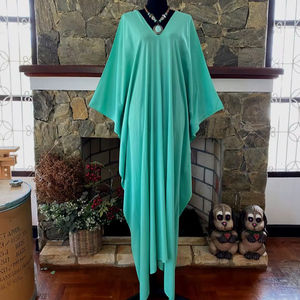 เดรสคาฟทันผ้าเรยอนย้อมสีเทอร์ควอยซ์แบบทำมือ ไซส์พลัส ทรงหลวม สไตล์โบโฮ สำหรับใส่พักผ่อน - Product Image 1