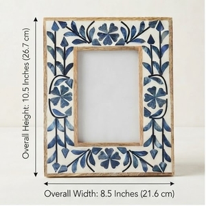 Cadre photo en bois rectangulaire, motif floral bleu, fait main, en résine, design moderne, écologique, impression couleur intégrale - Product Image 4