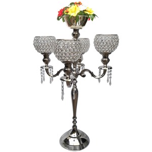 Grand chandelier à 9 bras avec bougeoirs en globe de cristal pour mariages, restaurants et hôtels – Décoration d'entrée – Chandelier haut fait main - Product Image 2