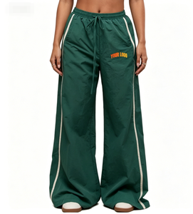 Pantaloni a Gamba Larga con Striscia Laterale Y2K per Donne Alte, Pantaloni Retrò Streetwear a Vita Alta con Coulisse - Product Image 1